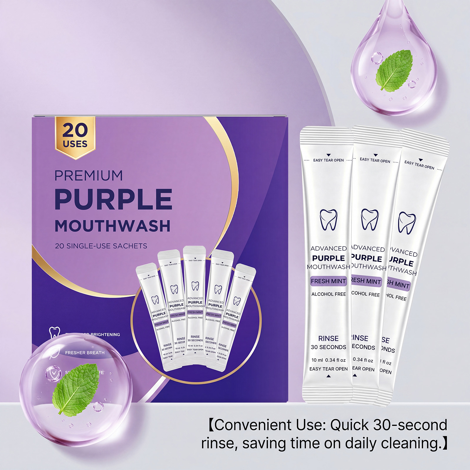 20/40 Pack Obat Kumur Ungu Unt - Teeth Whitening Mouthwash ulasan dan harga